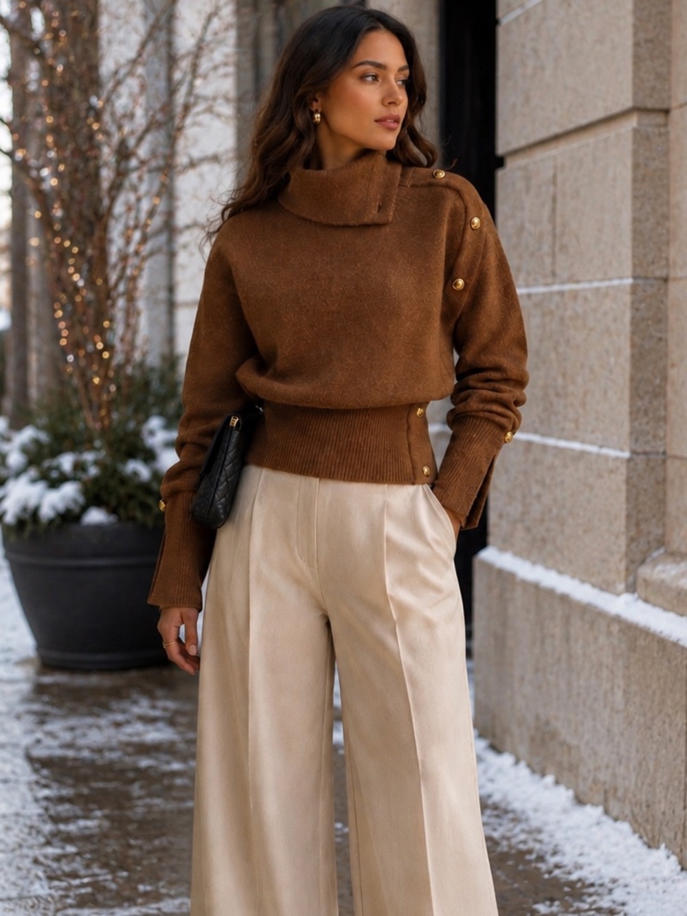 COMMENSE Cinched Waist Asymmetrical Turtleneck Sweater